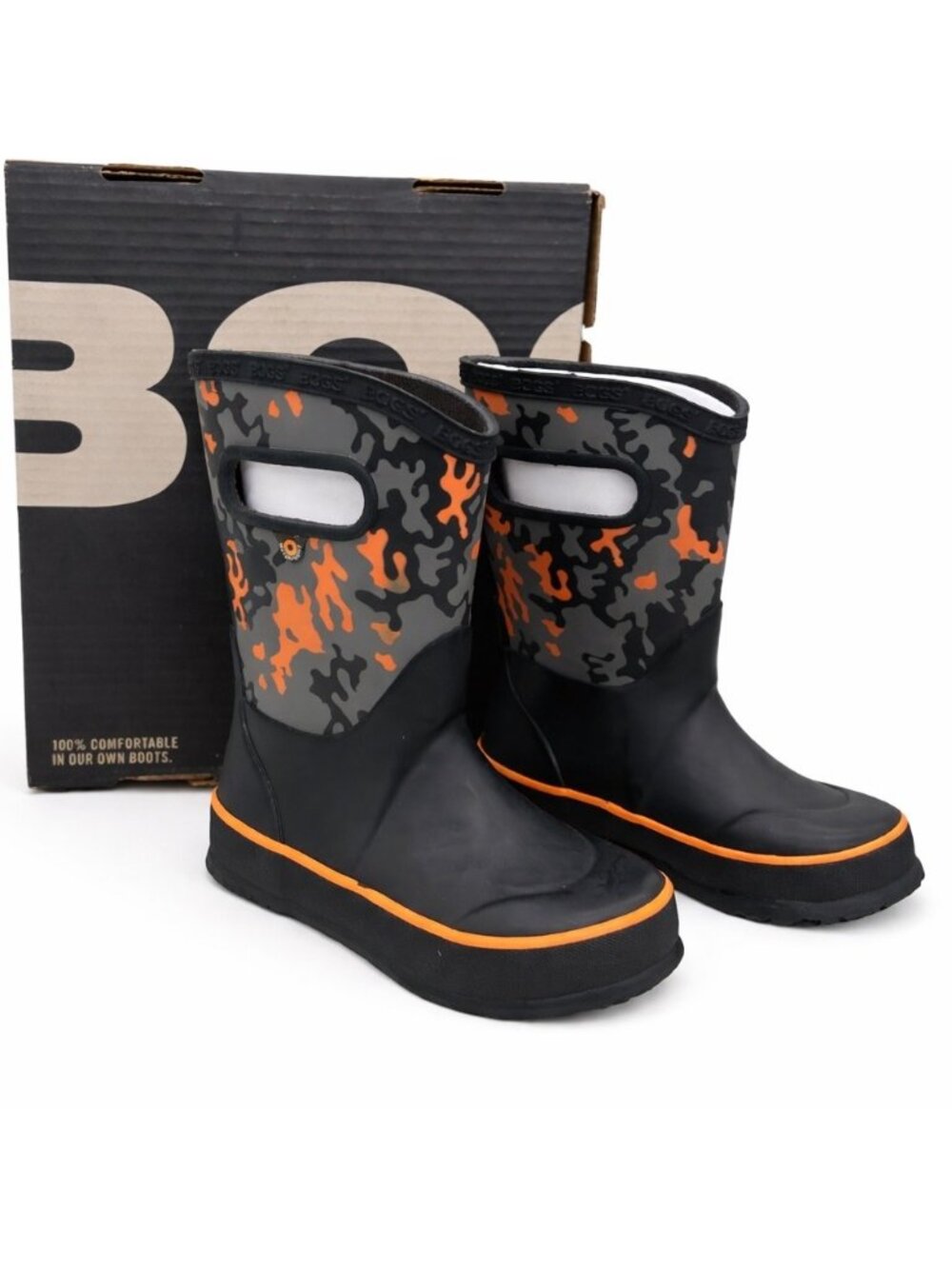 BOGS Toddler Kids Neo Camo Waterproof Insulated Rain Boots Size 8 Black Orange